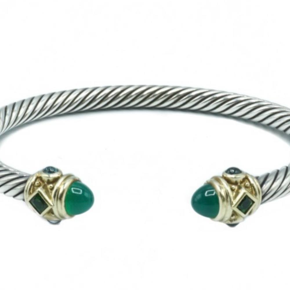 David Yurman 5mm Silver Cuff Green Onyx, Chrome Diopside, Hampton Blue Topaz